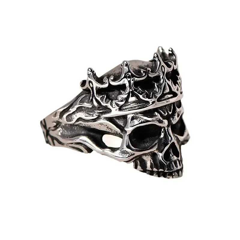 Gothic Skull Crown Open Adjustable Ring Personalized Mens Punk Rock Alternative Trend Cool Ring JewelryXJ250219
