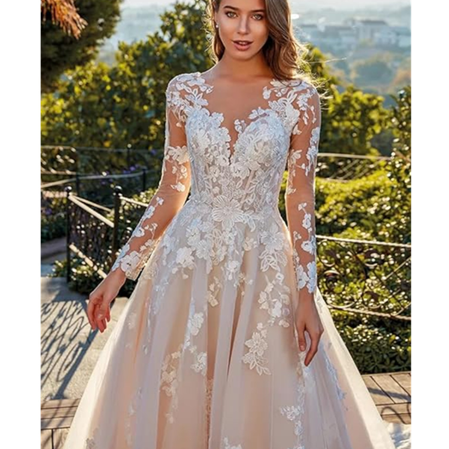 Off The Shoulder Sleeves Lace Wedding Dress Women Illusion Back Appliques Scoop A-Line Bridal Gowns Vestidos Plus Size 01