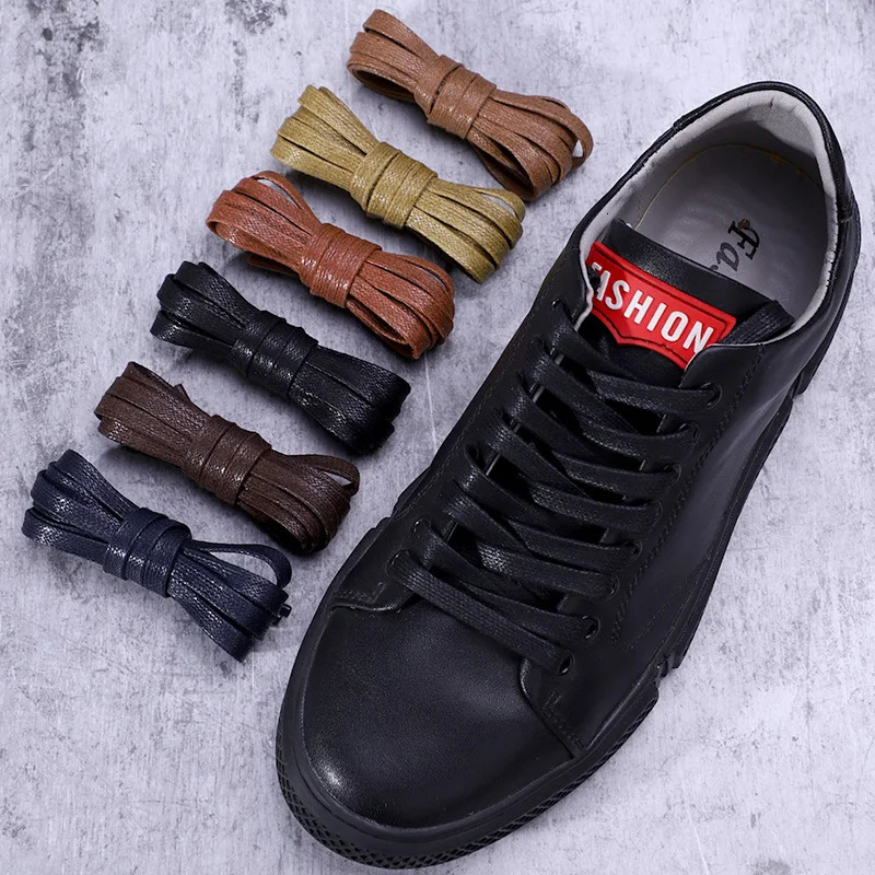 1Pair Waxed Cotton Shoelaces 8mm Width Flats Waterproof Shoe laces Unisex Boots Casual Sneakers Shoelace Leather Laces Shoes 250219
