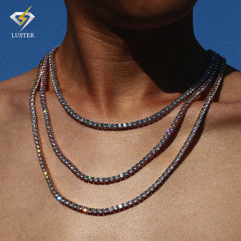 Luster Jewelry High Quality Hip Hop Bling 925 Sterling Silver 3mm 4mm 5mm Flawless D Color Lab Diamond Moissanite Tennis Chain