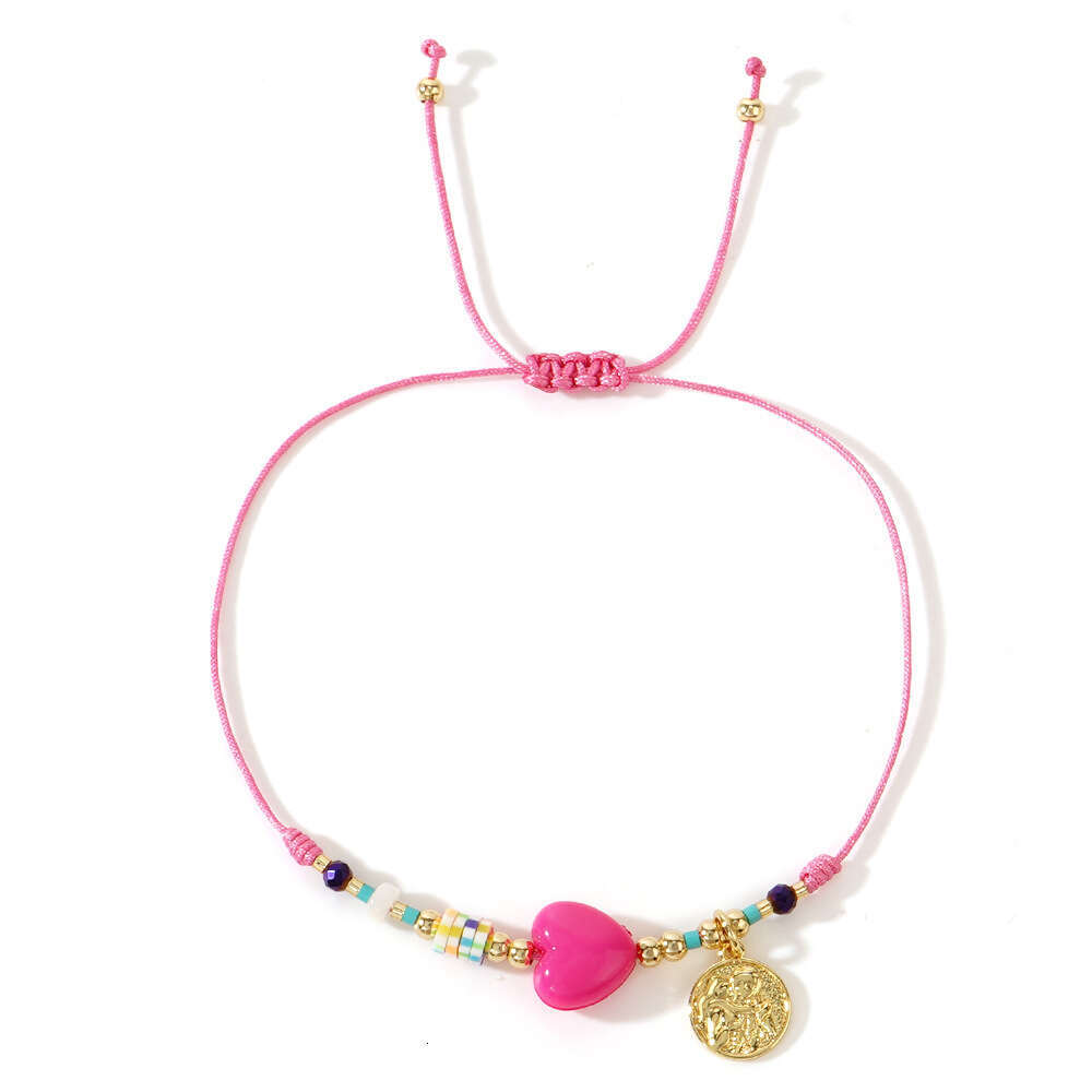 New Bohemian casual style colorful peach heart stainless steel palm LOVE fashion tag bracelet