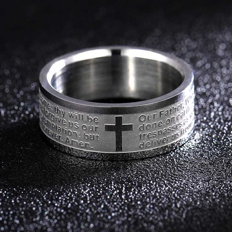 English Titanium Steel Christian Cross Bible Ring for Men and Women Personalized Ring Customize Ring Engraved RingXJ250219