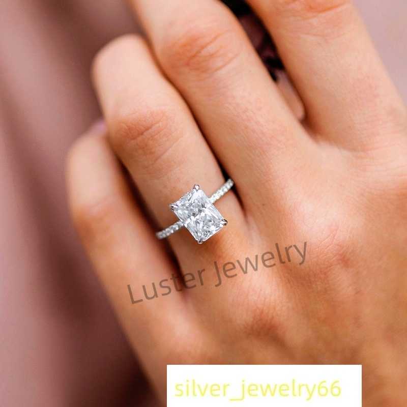 Luster Custom Classic Hidden Halo Design 2ct/3ct White Gold GRA D Color Radiant Moissanite Rings