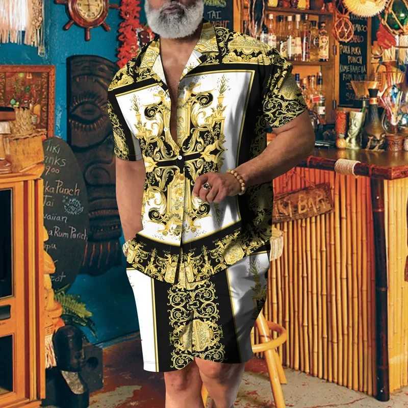 Fashion Trend Print Party Suit 3D print Shirt Beach Shorts Oversized luxury 2Pcs set Vacation Hawaiian Streetwear Man SuitsXJ250218