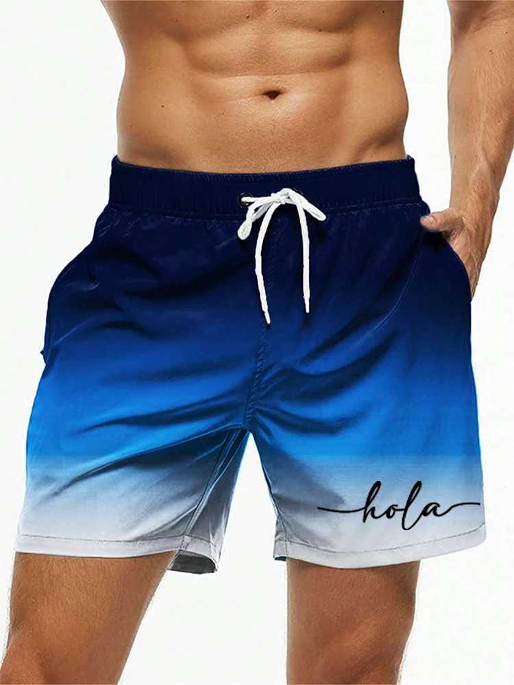 Fashion Letter Design Mens Print Shorts Summer Mens Swim Trunks Elastic Waist 3D Print HolaGraphics Gradient Breathable Short W250219