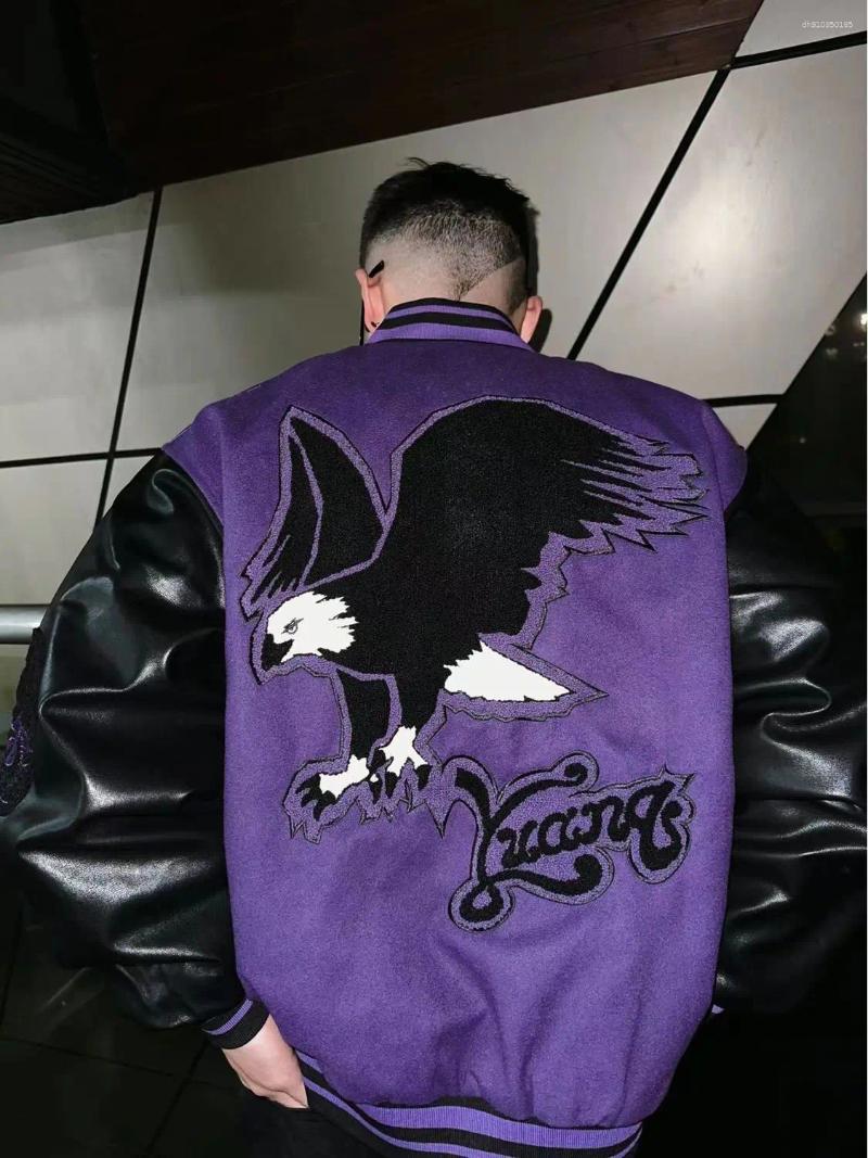 Men's Jackets VIntage Varsity Jacket Men Purple Baseball Embroidery PU Faux Leather Sleeves Spring Autumn Women Bomber Coat