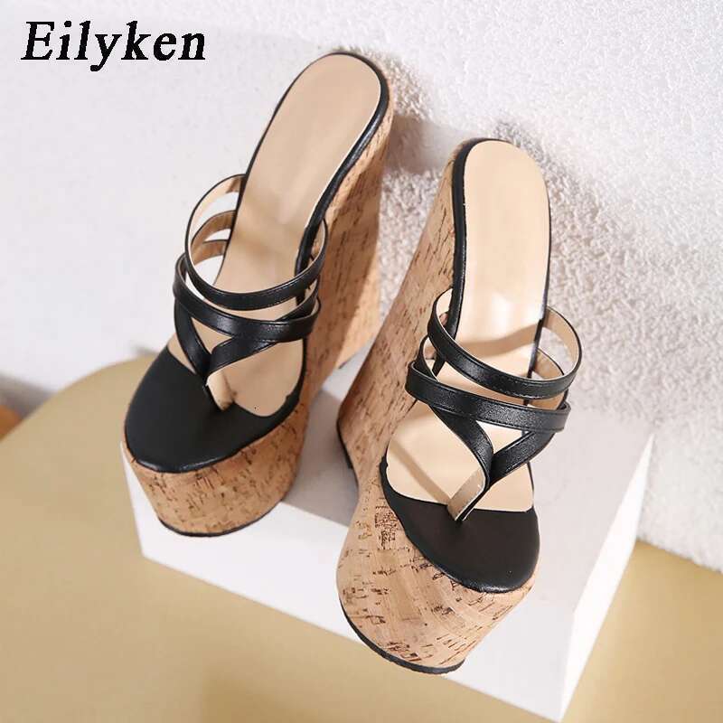 Sexy 18CM Wedges Narrow Band Pinch Slippers Women Sandals Fashion Super High Heels Platform Mules Ladies Shoes