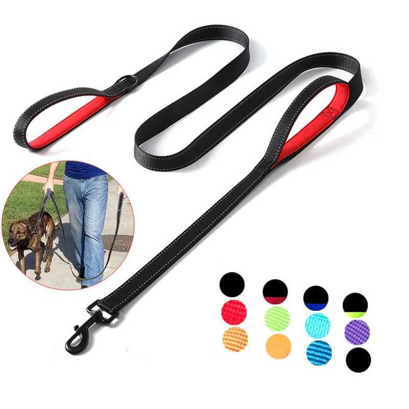 1.2/1.5/1.8m Two Handle Heavy Duty Double Handle Nylon Dog Leash For Training Control Guard Rope Walking Cats Dogs Harness LeadXJ250218