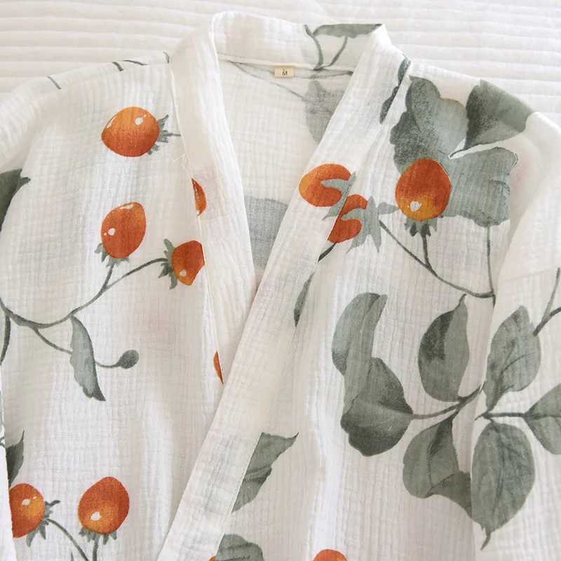 Spring/Summer Japanese Kimono Pajamas Women 100% Cotton Crepe Sleepwear Two-piece Three-quarter Sleeve Trousers Lounge Wear 2021 Z250219