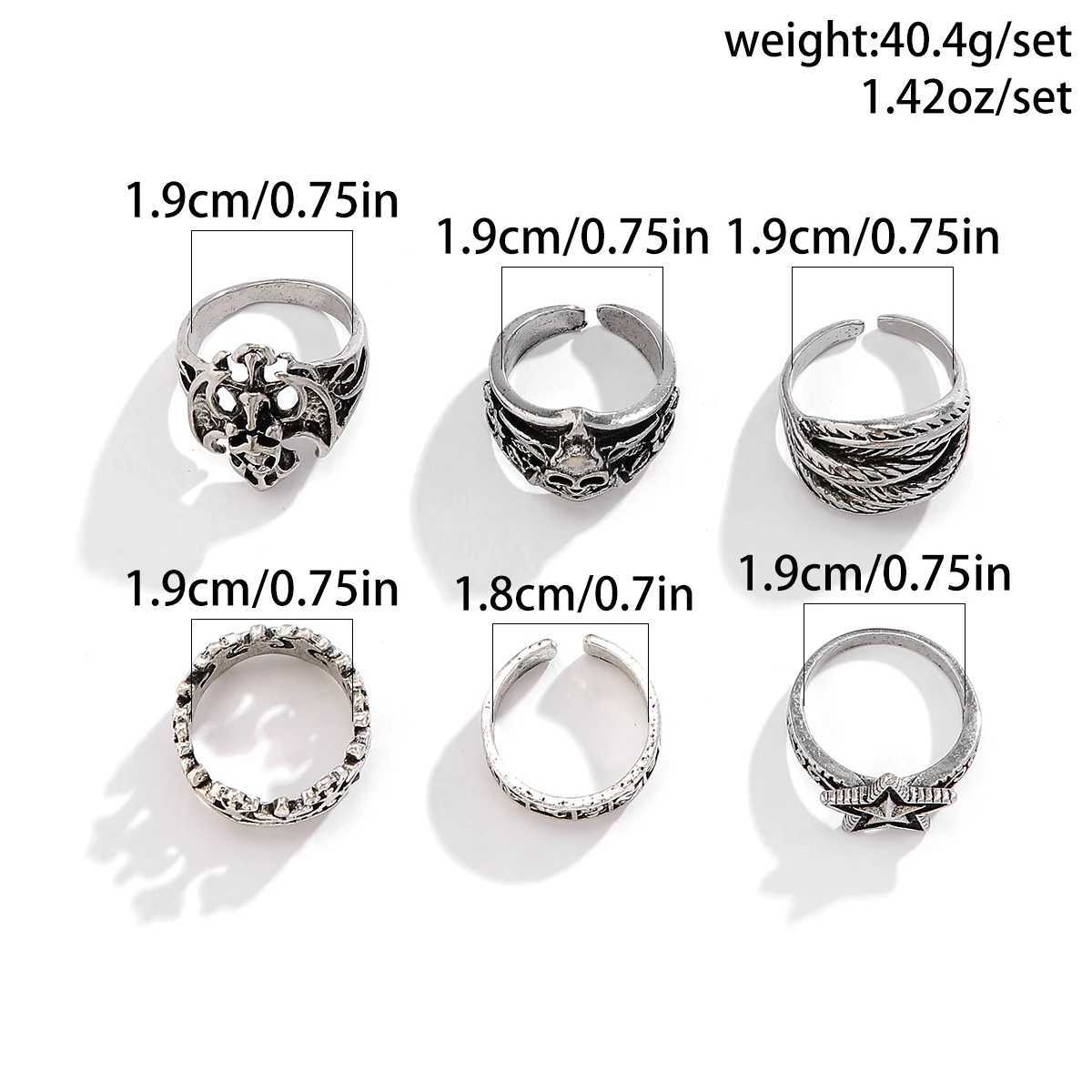 KunJoe 6pcs/set Halloween Jewelry Gothic Metal Skull Head Five Point Star Ring for Men Punk Silver Color Rings Party GiftXJ250219