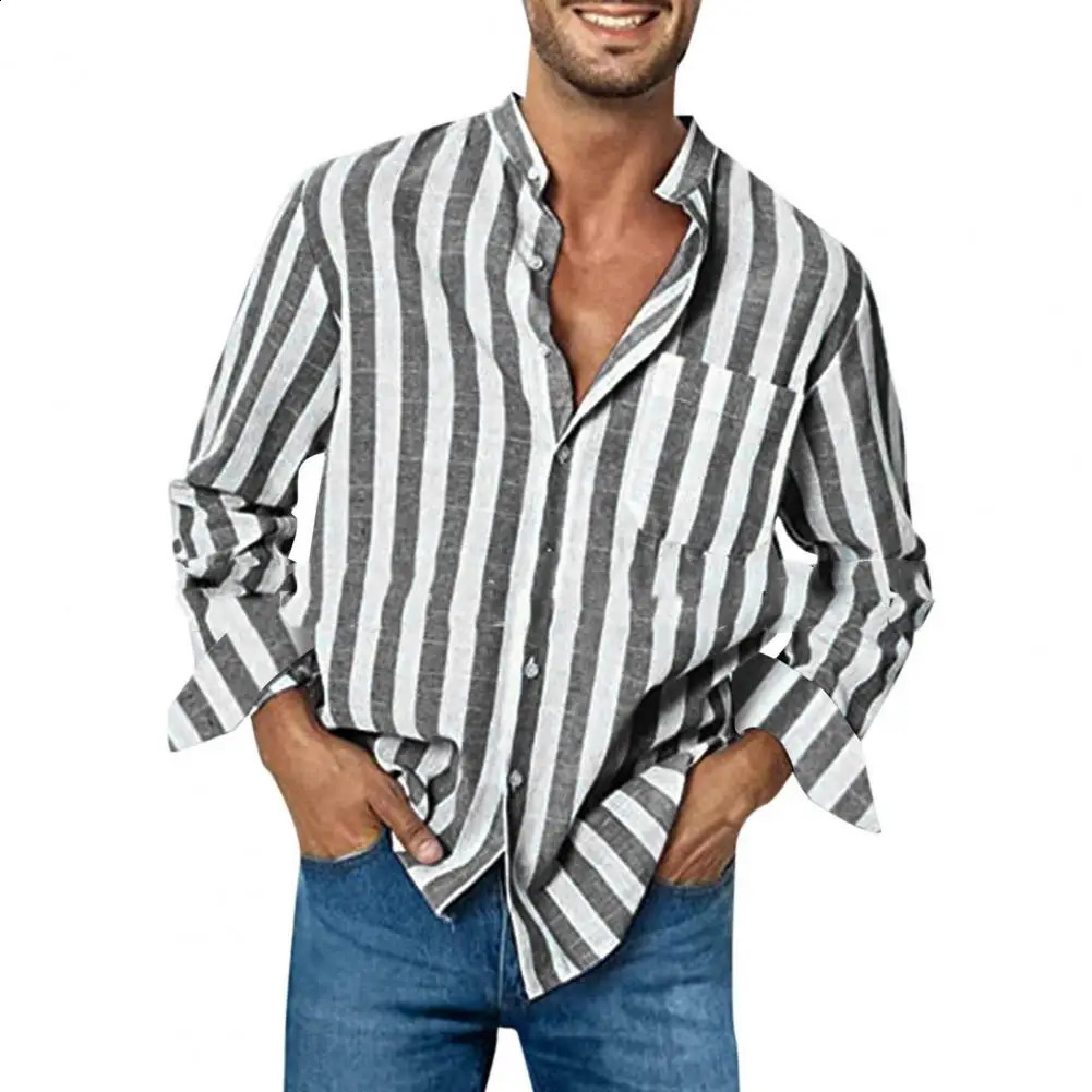 Plus Size Men's Casual Shirt Long Sleeve Loose Fit Striped Shirt | High Elasticity Linen Blend | Button Down Office & Streetwear