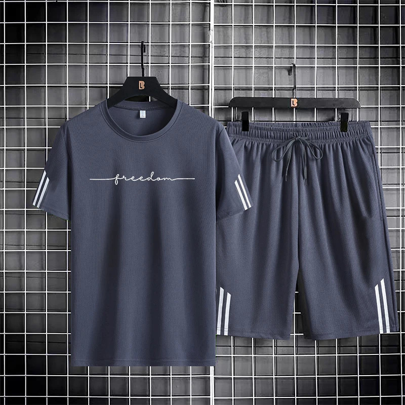 M5XL Summer Mens 2024 Quick Drying Breathable Mesh Short Sleeve Tshirt and Two Piece Running Sports Set 250219