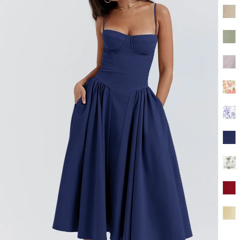 Sexy Solid Pleated Maxi Dress For Women Fashion Midi Sleeveless Backless Dresses Female 2025 Summer Party Evening A-line Robes 250218