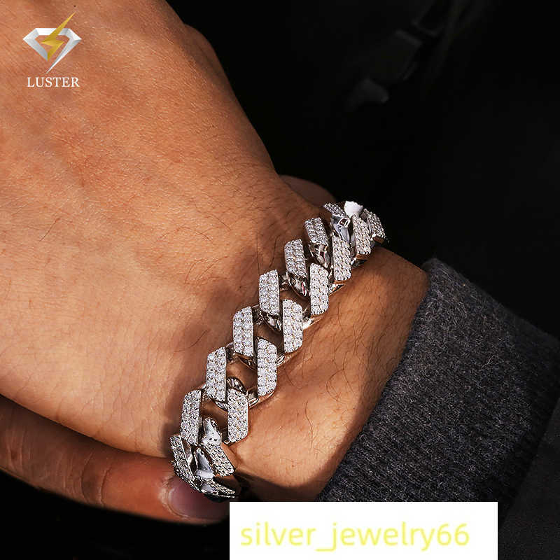 Luster Jewelry 14MM 925 Sterling Silver Iced Out Moissanite Diamond Miami Cuban Mens Hip Hop Bracelet