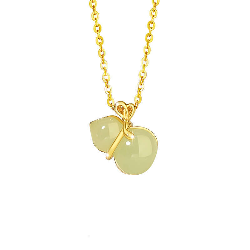 Gourd Sterg Sier Hotan Jade Necklace Female China-Chic New Chinese Love Collar Chain ins Wind Fortune Pendant