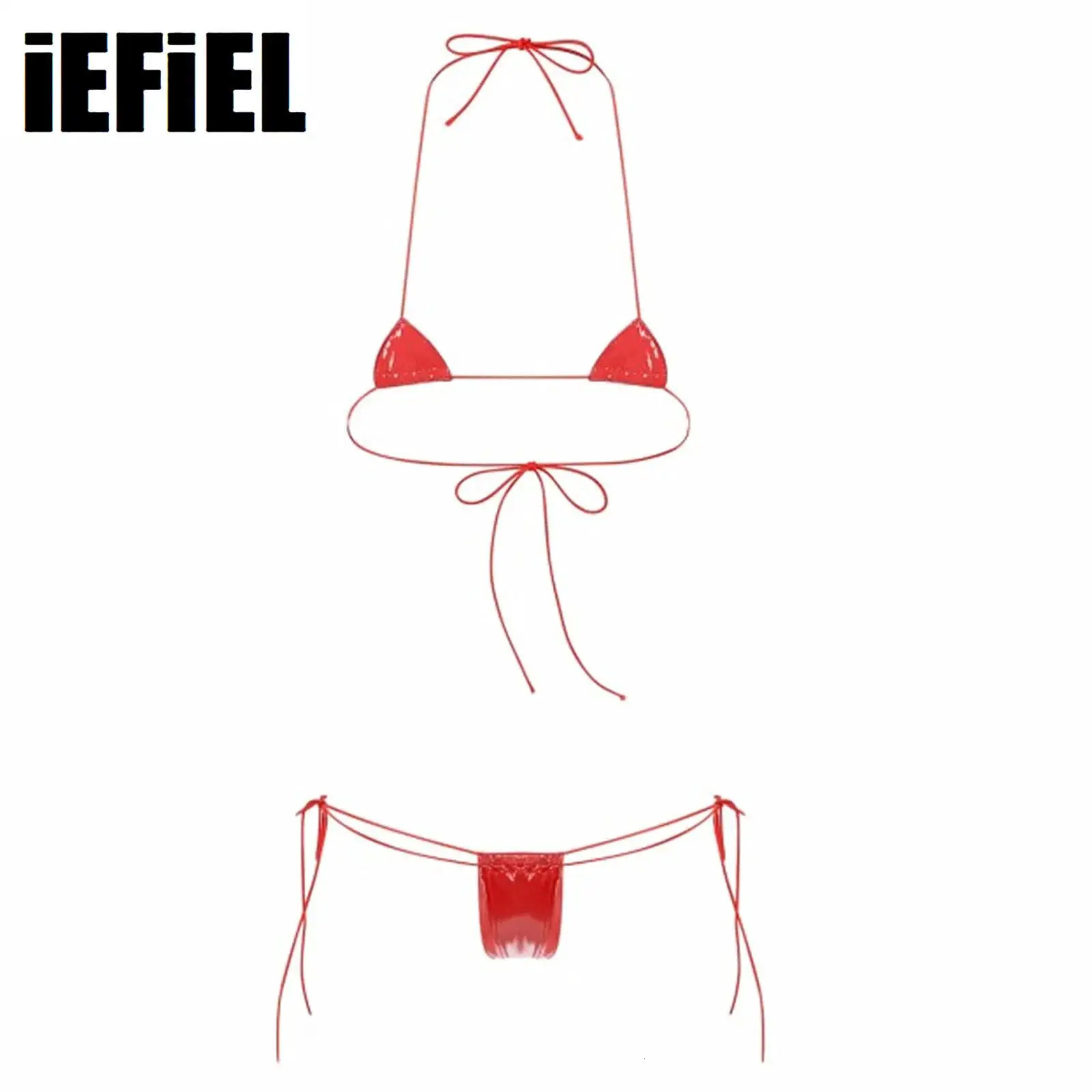 Womens Micro Bikini Set Wet Appearance Patent Leather Two Piece Underwear Strap Bra 250219