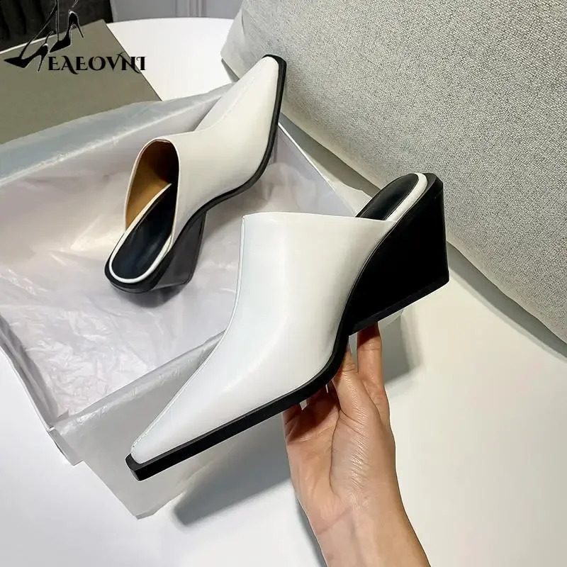 Shoes Mules For Women Slippers Casual Loafers Slippers Slides Square Toe Low On A Wedge Heels Block Cover Fashio 250213