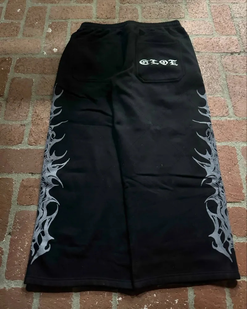 Y2K Harajuku Retro Streetwear Trousers Men Goth Punk Letter Print Oversized Sweatpants Hip-hop Casual Straight Wide-leg Pants 250214