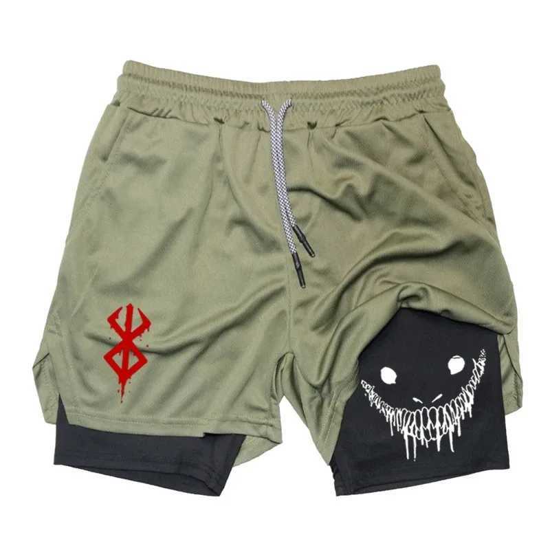 MenS 2-In-Sports Shorts Anime Fitness Training Running Quick Dry Shorts Y2k Summer Fashion Beach Jogging Breathable Shorts W250219