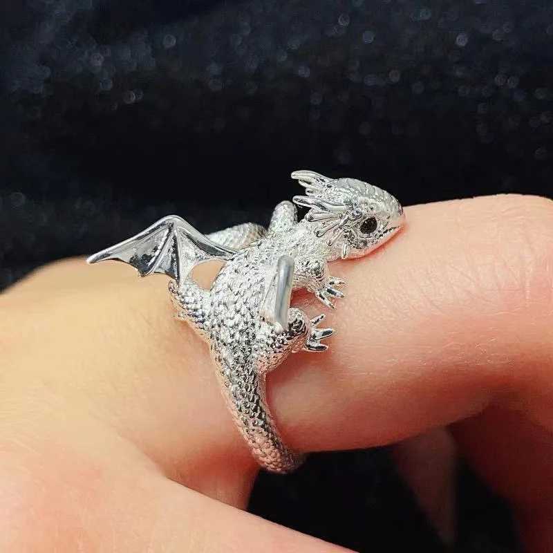Vintage Dark Dragon Opening Rings for Men Women Cute Animal Silver Color Metal Punk Fashion Finger Ring Fashion Jewelry PartyXJ250219