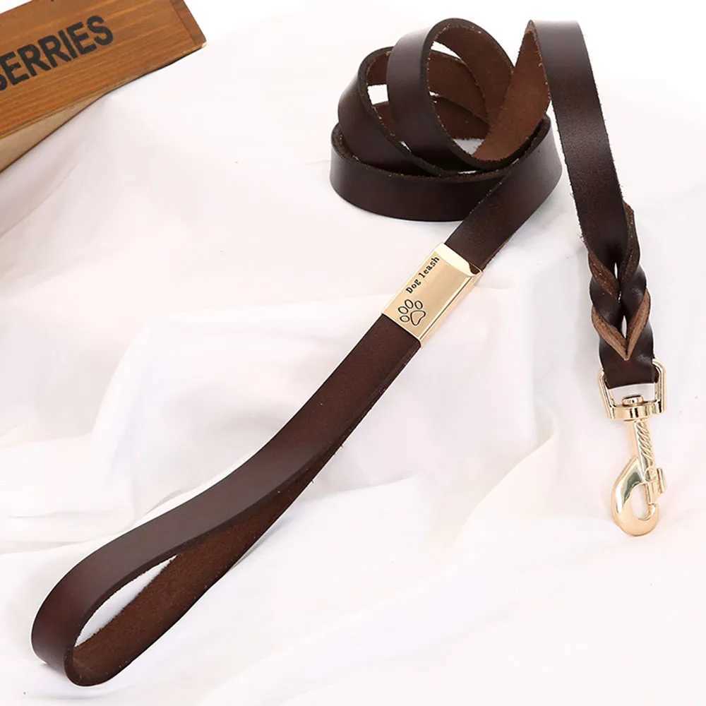 130cm Braided Leather Dog Leash Durable Dog Training Leash for Large Breed Dogs and Medium Small Dogs Walking Leash Brown BlackXJ250218
