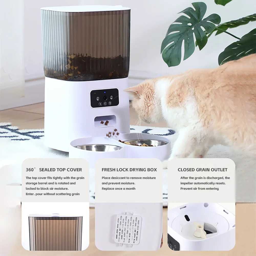 Dog Feeders 5L Double Bowls Smart Automatic Cat Feeder With Camera Cat Dry Food Video Dispenser Pet Smart Voice Recorder Auto Feeder For Dog H250218