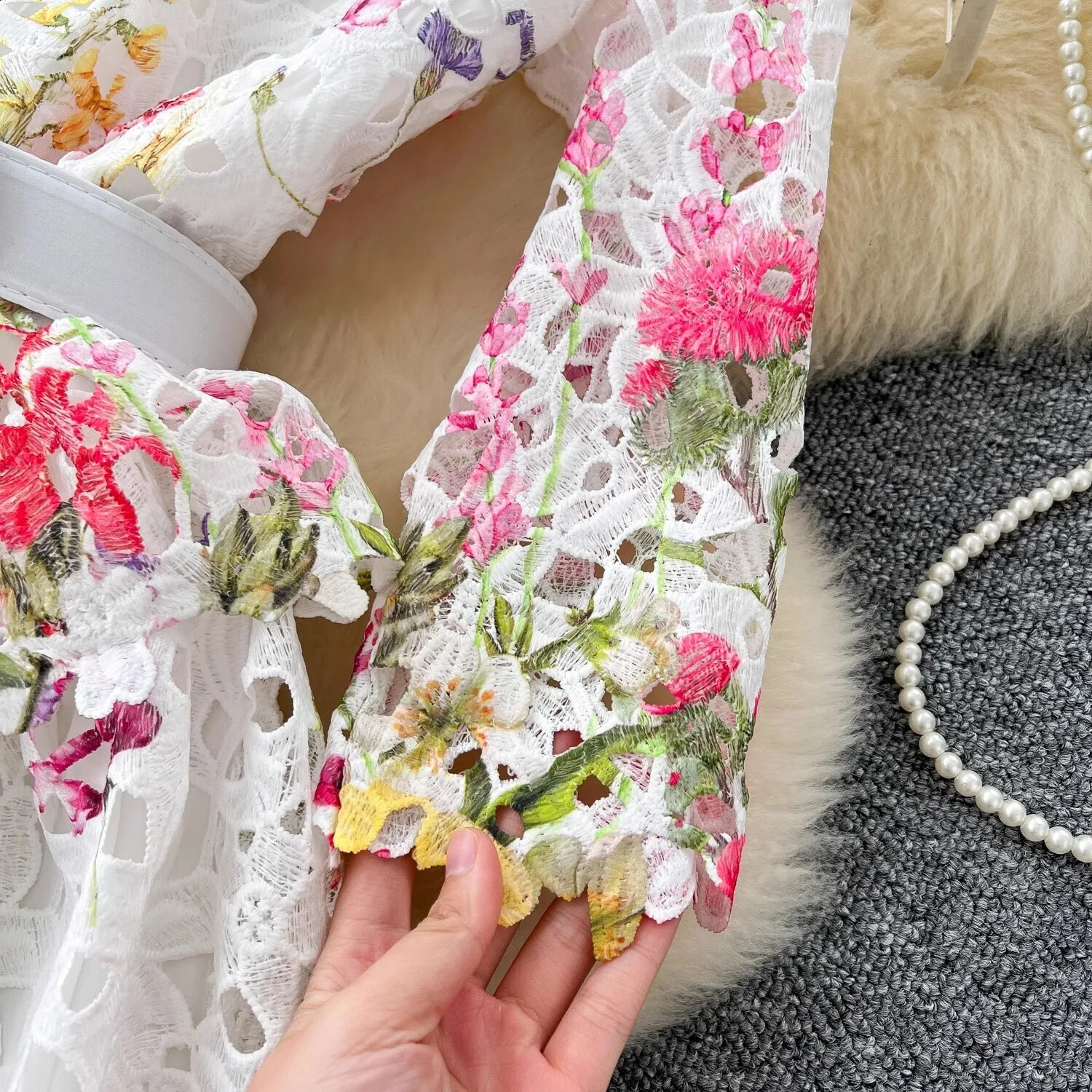 Autumn Elegant Flower Embroidery Lace Midi Dresses For Womens Summer Prom Dresses Evening Robe Party Vestidos Belt Fancy 250218