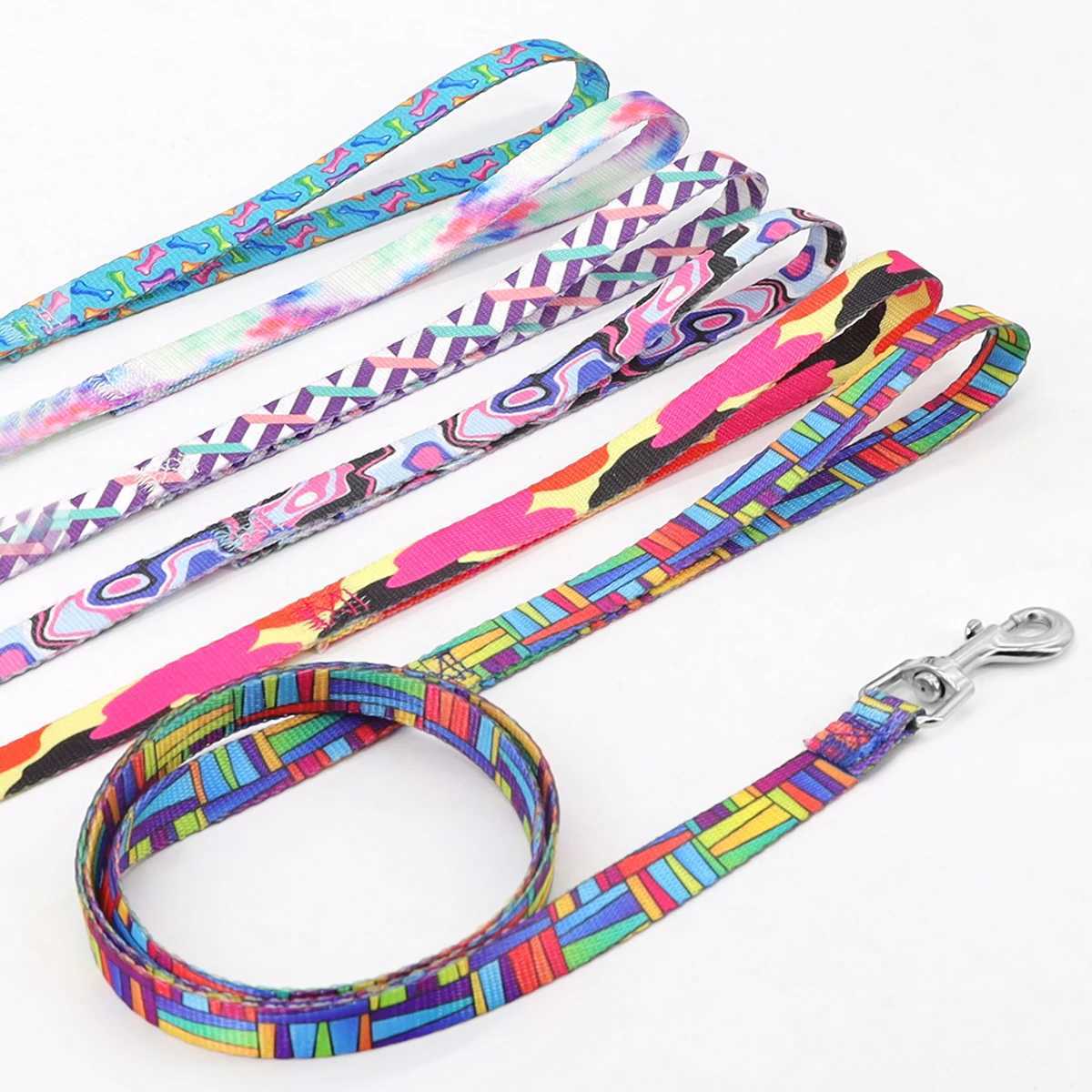 A pet leash cartoon print colorful braided leash outdoor dog walking ropeXJ250218