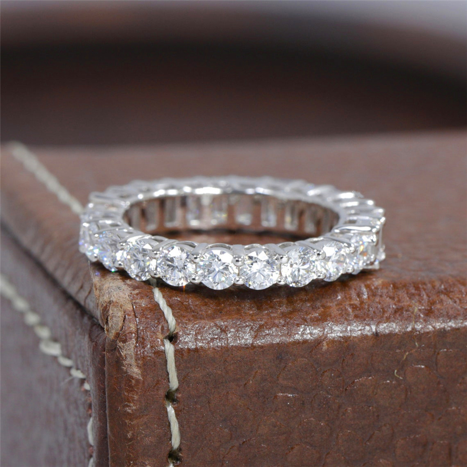 Jewelry18K Solid White Gold Full Eternity Band Lab Grown Diamond Band Half 3.0mm Round Half 4*3mm Emerald Stackable Band HPHT CVD Real Gold Women Wedd
