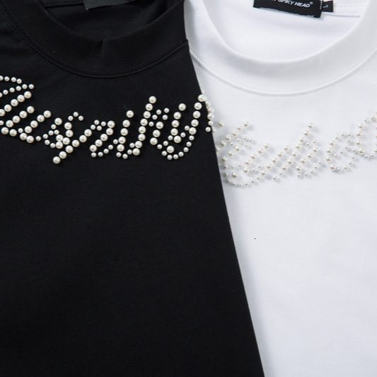 American Fashion Personality Design Bead Letter Short Sleeved T-shirt Men's Summer New Style Chinese Fashion Loose Casual Round Neck Solid Color 