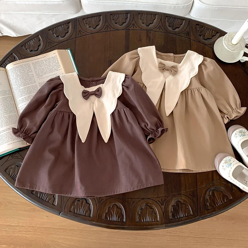 Autumn Spring 0-4Yrs Baby Girl Party Dress Long Sleeved Cotton Splicing Kids Princess Dresses European American Style Clothing 250219