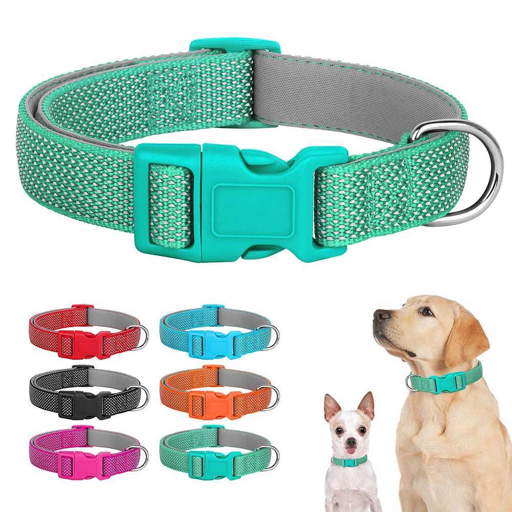 Reflective Nylon Dog Collar Adjustable Pet Dog Collars Necklace Durable Puppy Pug Bulldog Collars for Small Medium Large Dogs W250219