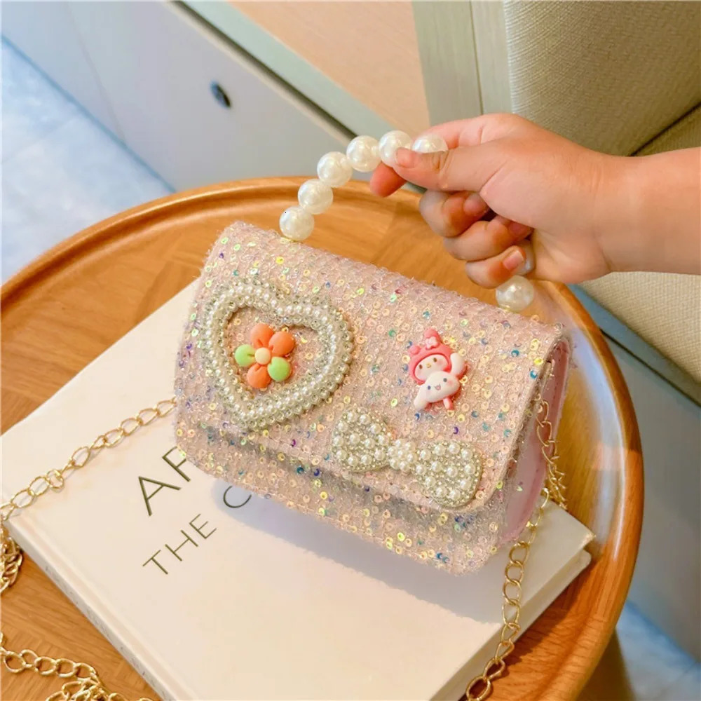Korean Style Pearl Lace Bow Princess Shoulder Messenger Bag Sequin Zero Wallet Pocket Pack 250219