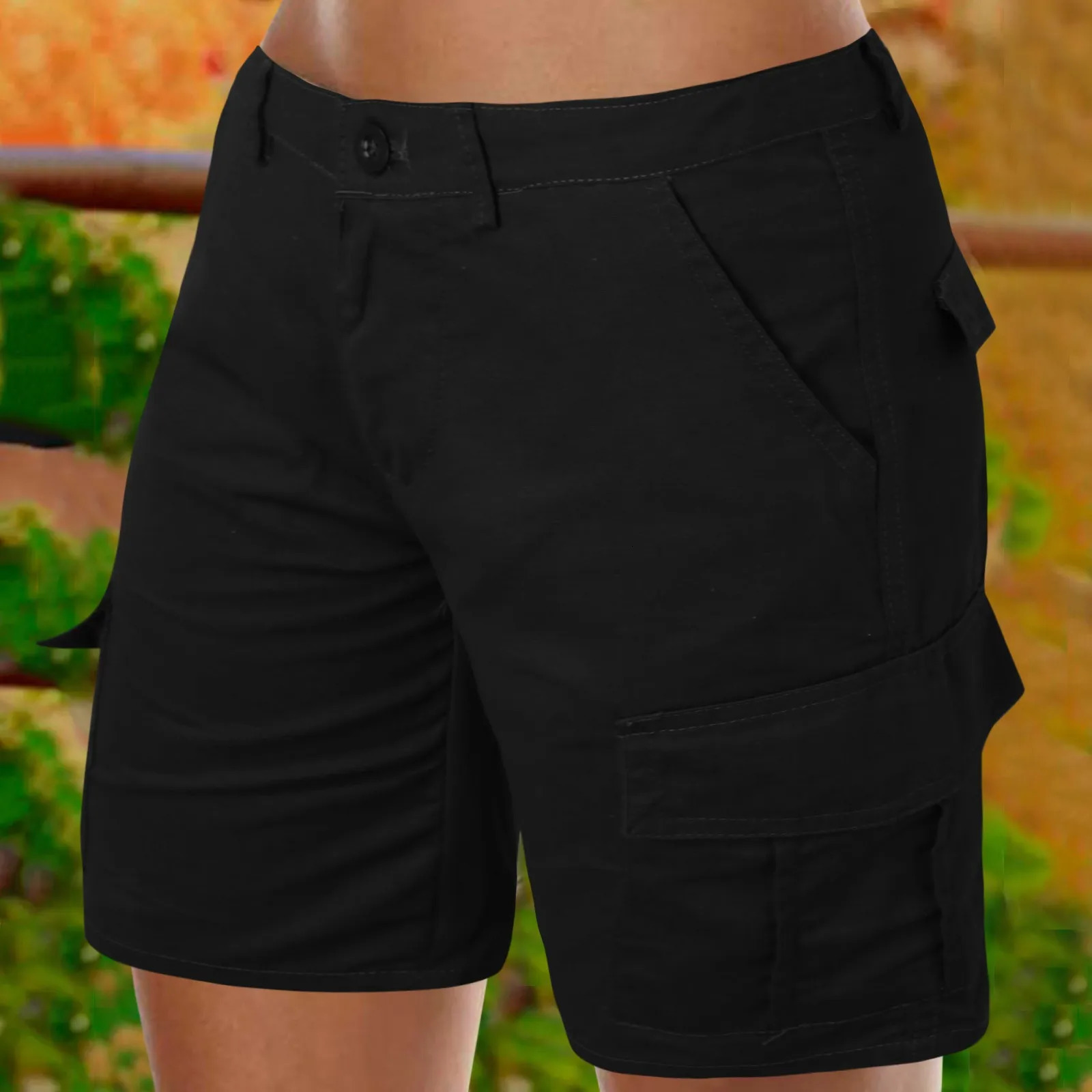 Straight retro basic comfortable womens cargo shorts loose solid color mini pants summer beach shorts button shorts 250214