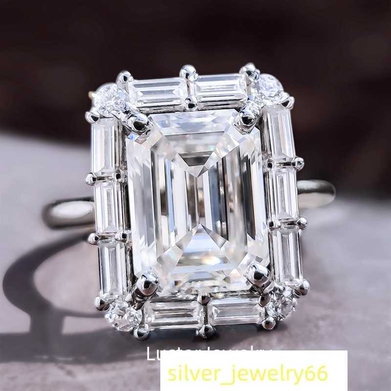 Luster Jewellery 10/14k D Color Emerald Cut Diamond Moissanite 18k Gold Real Gold Rings