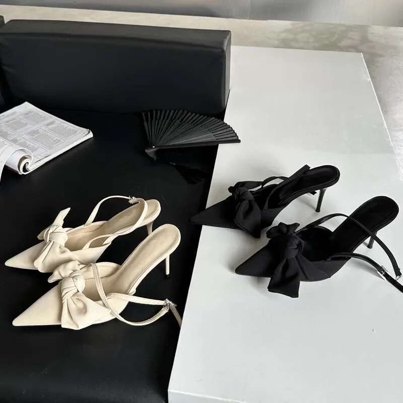 Fashion Butterfly-knot Thin High Heels Women Pumps Elegant Sgbacks Ankle Buckle Strap Party Prom Mules Shoes