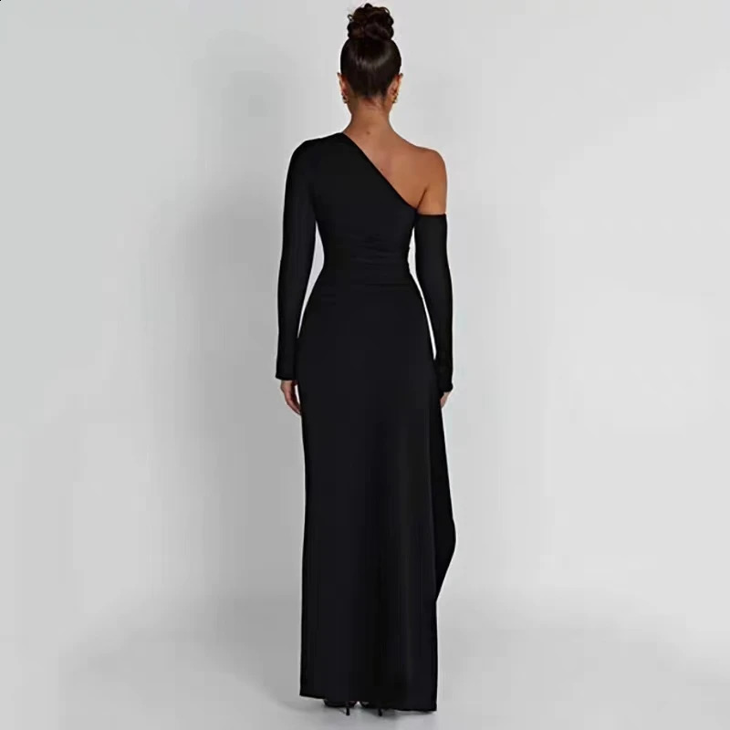 Slant Shoulder Long Sleeved Dress off Shoulder High Slit Sexy Evening Dress Elegant Fashionable Banquet Party Slim for Slimming 250218