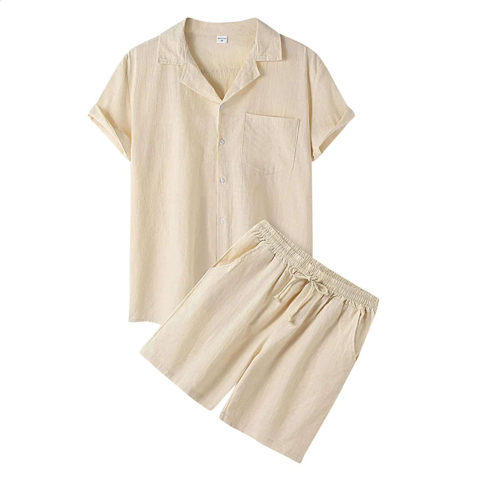 Cool Summer Comfortable Short-Sleeved Button Shirt Sets Mens Solid Color Shirt Shorts Suit Mens Cotton and Linen Casual Suit 250218