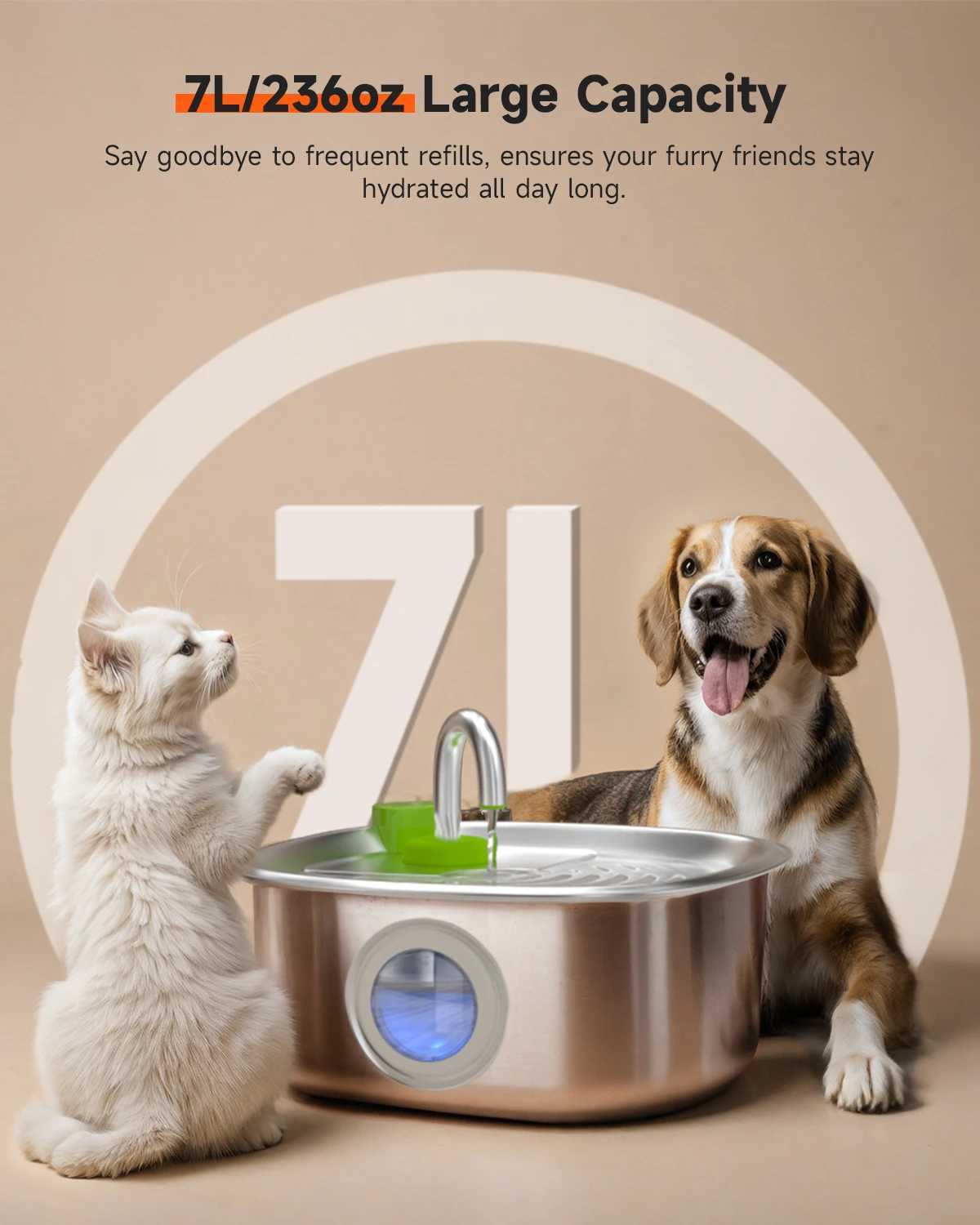 Dog Feeders 7L Pet Fountain Stainless Steel Transparent Window Cat Water Dispenser Silent Pump Automatic Fountain For Cat Dog Drinking Bowl H250218