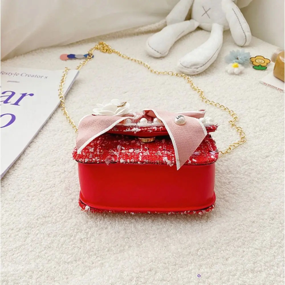 Pearl Handle Mini Chain Crossbody Bag Fashion Square Coin Purse Kids Handbag Clutch Bag Bow-knot Princess Shoulder Bag 250219