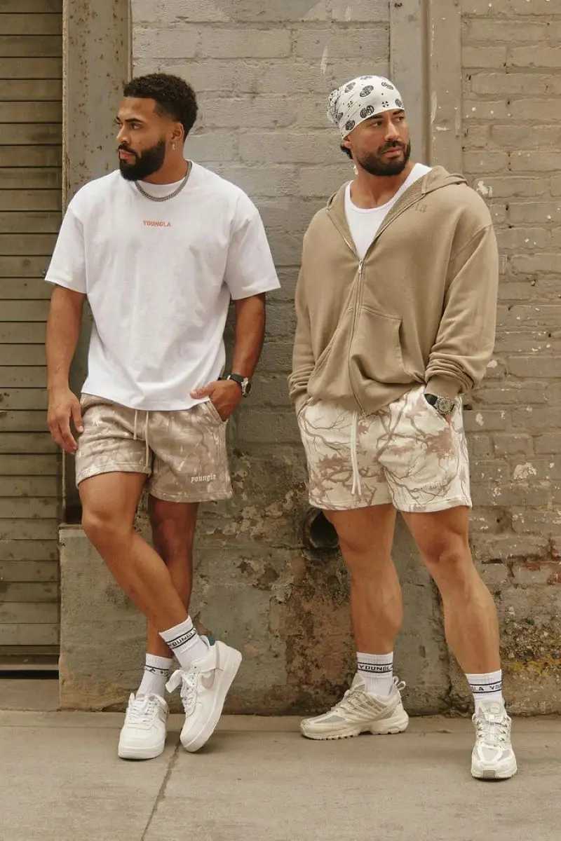 Men's Shorts American New Withered Leaf Style Shorts Mens Casual Camouflage Summer Retro Letters Stretch Loose Gym Sweatpants Beach Pants z250219