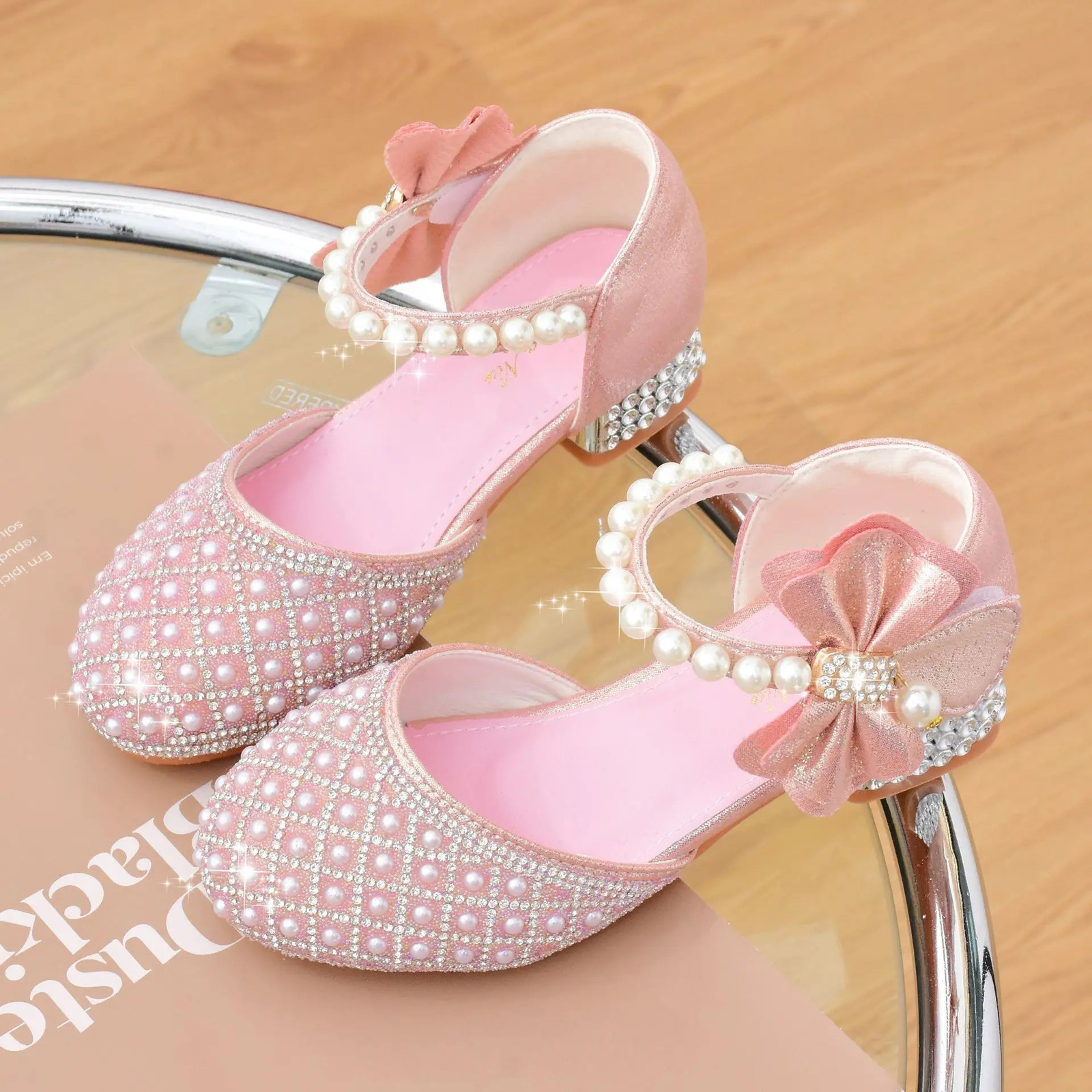 Rhinestones Princess Girls Party Shoes Children Shiny Crystal Bow High Heels Girls Sandals Summer Kids Student Performance Shoes 250219