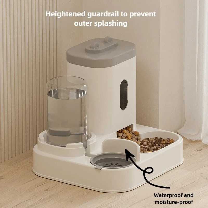 Dog Feeders Automatic Feeder Cat Dog Food Bowl With Water Fountain Pet Large Capacity Raised Stand Dish Bowl For Cat Drinker Accessories H250218