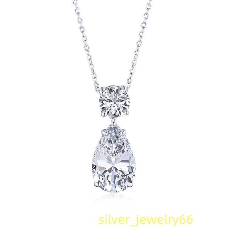 Luster Women Trendy Style Round and Pear Shaped Moissanite Pendant Genuine Silver Jewelry 925 Necklace With Stones