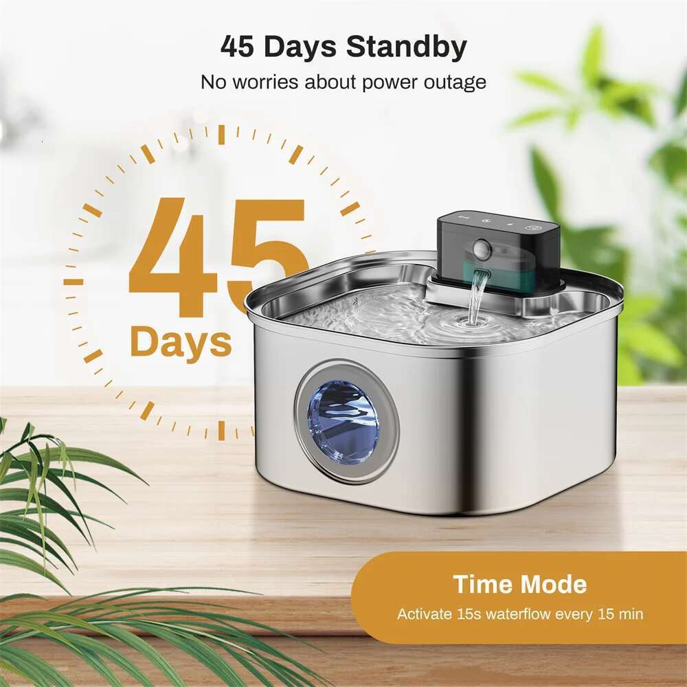 3.2Lstainless Less Charging Cat And Dog Water Fountain Rechargeable Automatic Induction Cycle Filter Pet Drinking Bowl