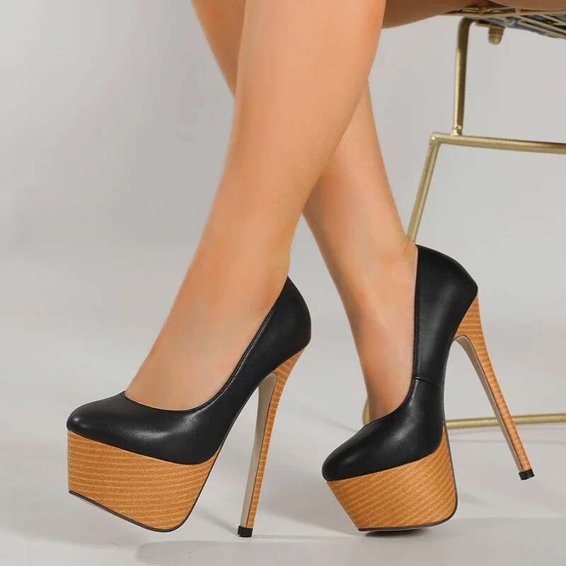 Sexy Chunky Platform Round Toe Women Pumps Fashion Shallow Extreme Stiletto High Heels Banquet Prom Ladies Shoes