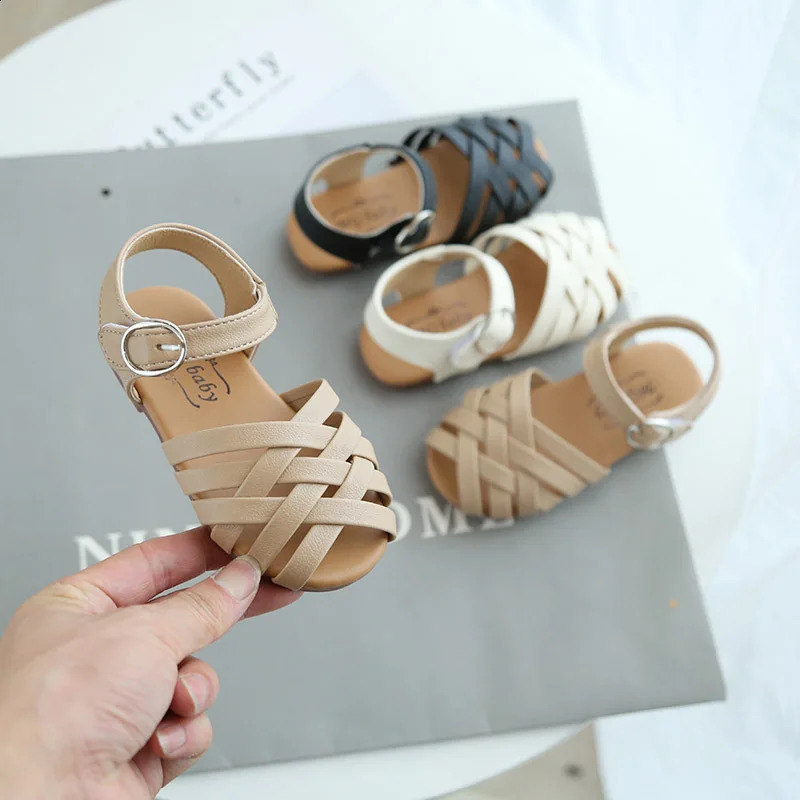 Girls Summer Sandals Baby Girl Toddler Kids Shoes Sweet Princess Soft Childrens Beach Rome Sandals Woven Cut-outs Toe-capped 250219