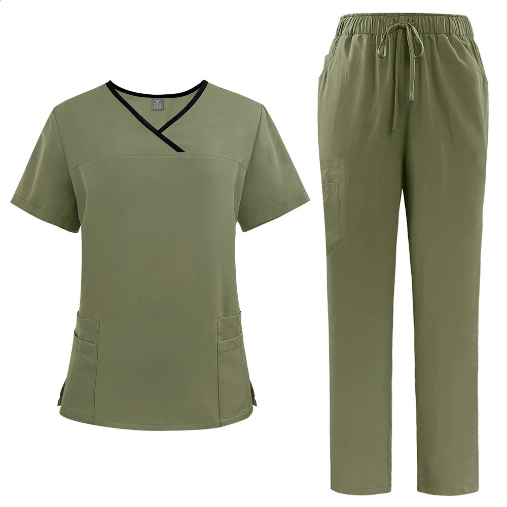 Nurse Women Casual Short Sleeved Apparel Top Pharmacy Working Hospital Doctor Nursing Uniform Vneck 250114