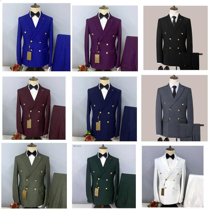 Men's Suits Blazers Fashion Men's Leisure Boutique Double Breasted Plaid Suit 2 Piece Set Drees Blazers Jacket Pants Trousers Two Pcs 231205