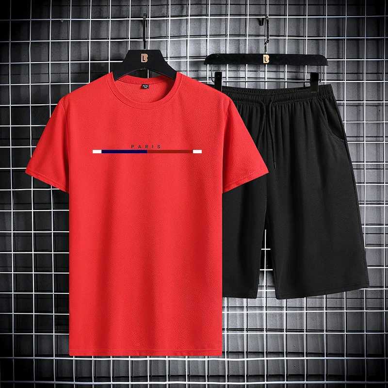 Summer mens short sleeved shorts set with round neck quick drying sports T-shirt thin breathable running sportswear 2024 newXJ250218